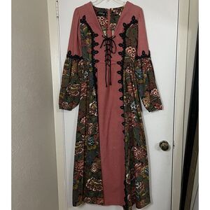 Gunne Sax Rare Vintage 1969 black label renaissance Tapestry Floral red dress